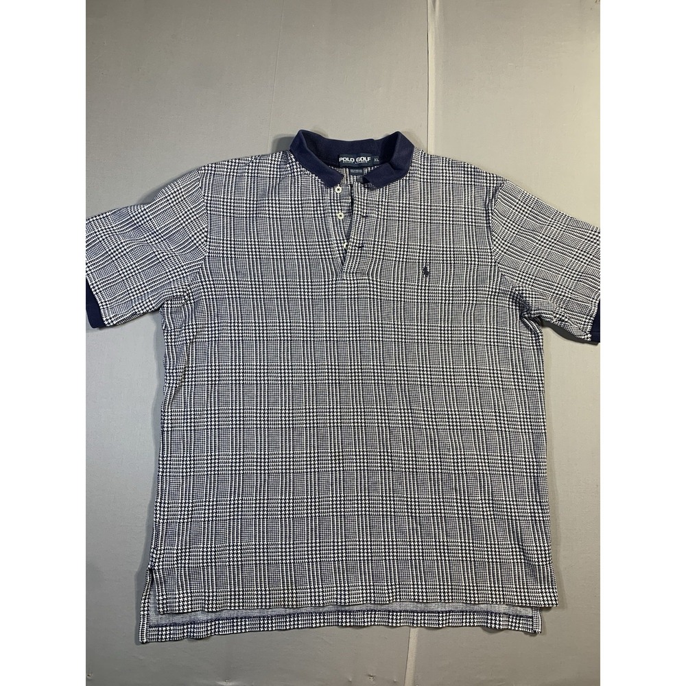 Ralph Lauren Polo Shirt Mens XL White Black Pony Houndstooth Made in USA Golf